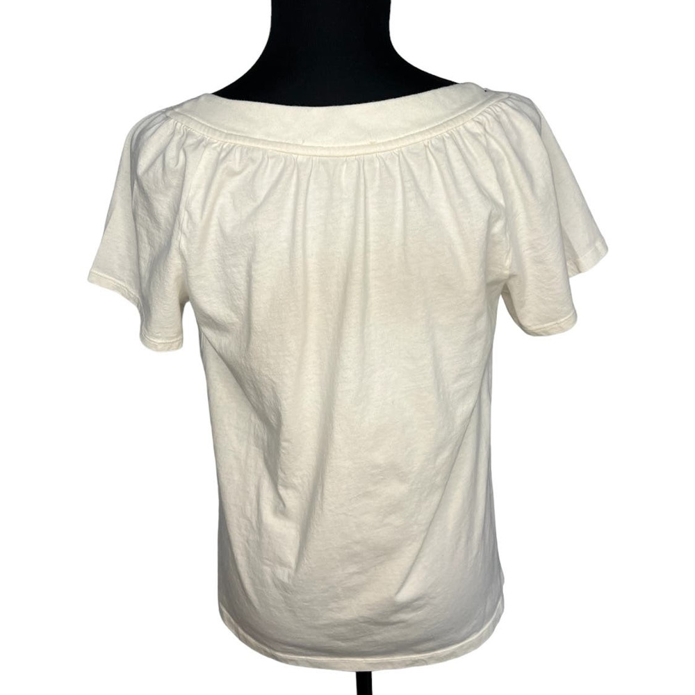 Jones New York Women’s Cream Crochet Neck Tee Large 100% Cotton Short Sleeve Top - Picture 3 of 6
